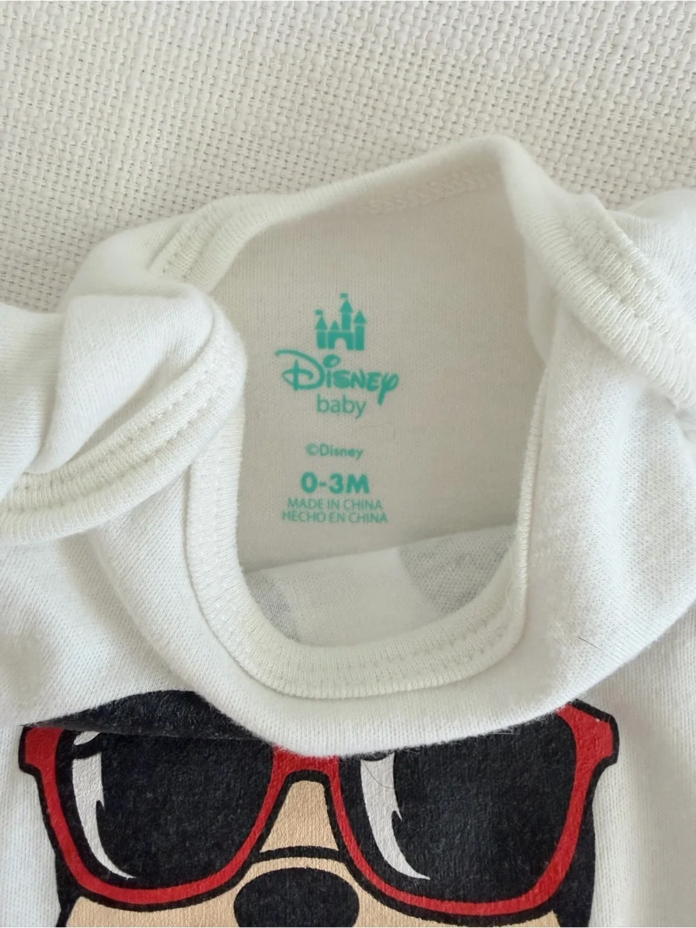Disney White Baby Bodysuit with Red Sunglasses Mickey Graphic